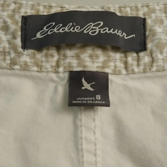 EDDIE BAUER WHITE COTTON STRETCH CARGO CROPPED PANTS DRAWSTRING LEG - Picture 7 of 8